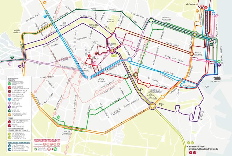 Recorregut del dispositiu especial d'estiu de l'EMT de València