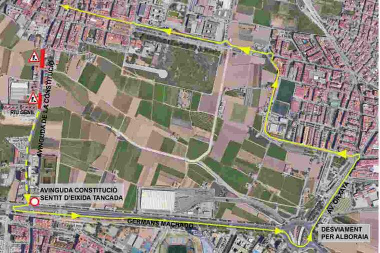 PlÃ nol que marca el desviament per la localitat d'Alboraia