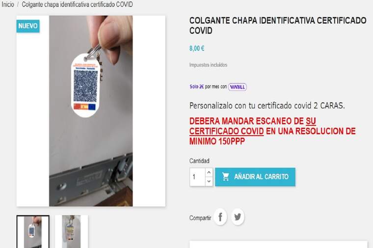 Oferta: xapeta amb passaport COVID a 8 euros