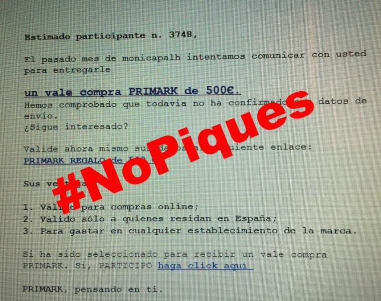 Falso vale de compra de Primark