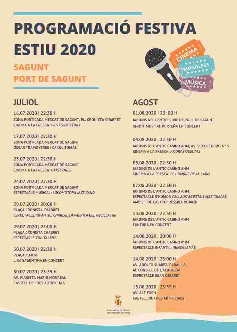 Cartell de la programació festiva Estiu 2020 de Sagunt