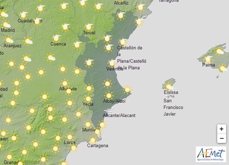 Imatge del mapa de l'Aemet previst per València
