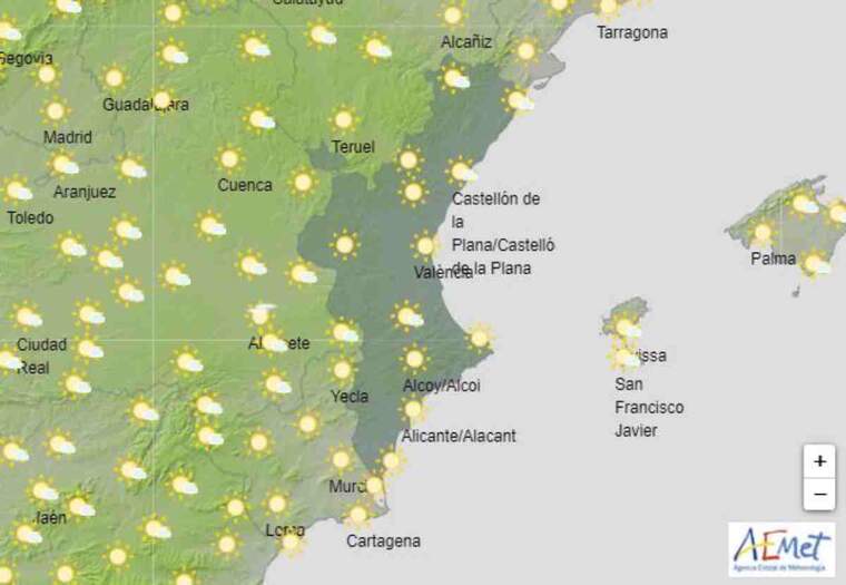 Mapa del temps a València el dilluns 23 de novembre del 2020