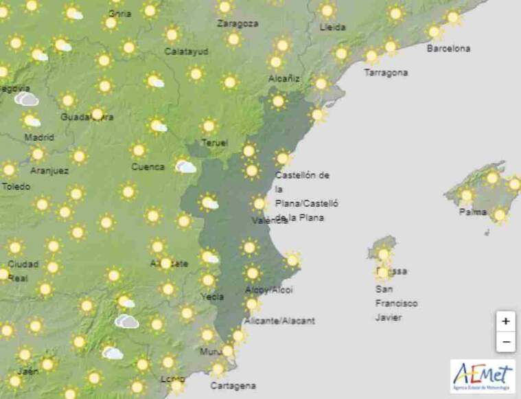 Mapa del temps per la Comunitat Valenciana aquest dimarts 7 de juliol del 2020