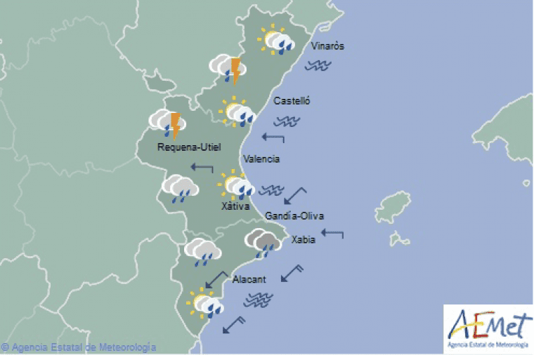 Mapa significatiu de la predicció meteorològica per a hui dissabte 8 de setembre