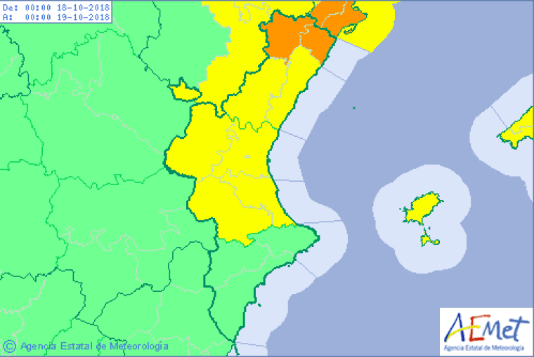 Alertes d'Aemet per al dijous 18 d'octubre