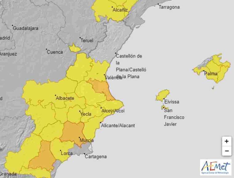 Mapa d'avisos a ValÃ¨ncia per calor extrema el dimecres 1 de juliol del 2020