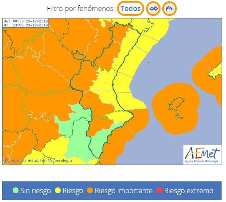Mapa d'avisos de l'Aemet
