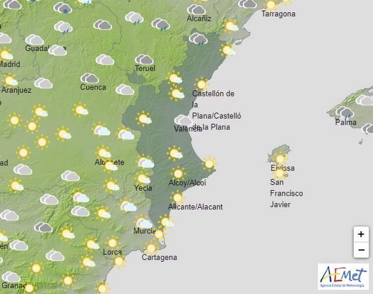 Mapa de l'Aemet previst per ValÃ¨ncia