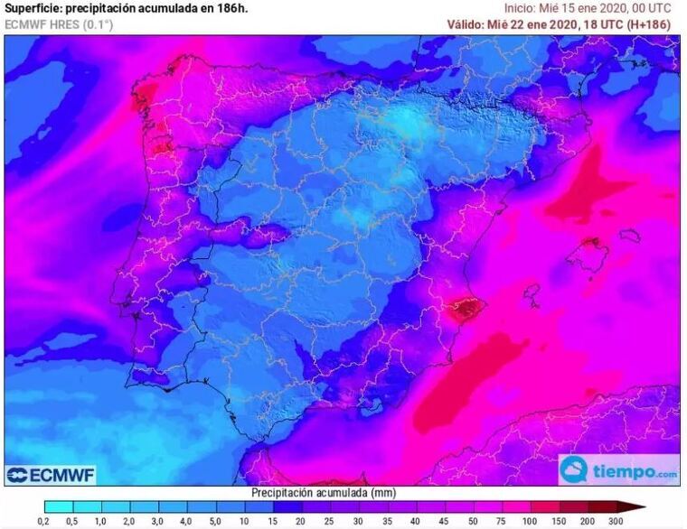 Previsió del ECMWF (Centre Europeu) de precipitació