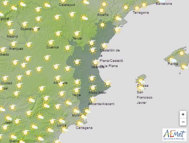 Mapa de l'Aemet previst per ValÃ¨ncia