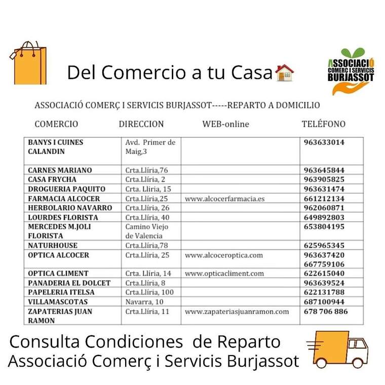 Llistat de comerÃ§os que fan repartiment a domicili en Burjassot