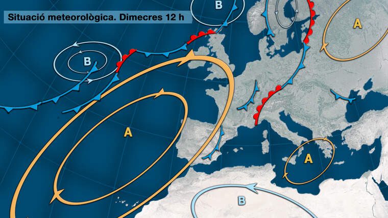 SituaciÃ³ metereolÃ²gica dimecres a partir de les 12 hores