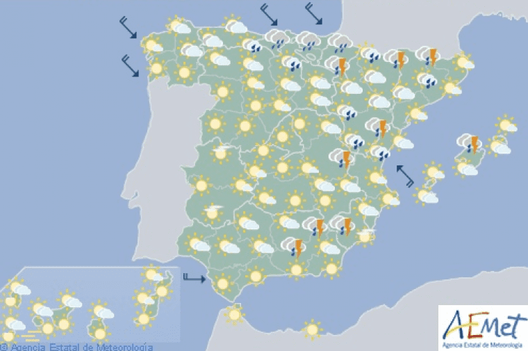 Mapa de previsión para este martes