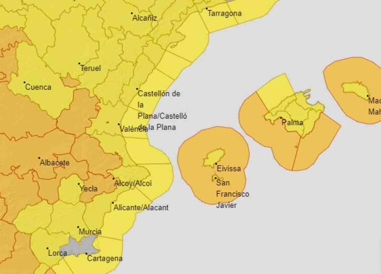 Mapa d'alertes per fortes ventades i mala mar a ValÃ¨ncia el 2 d'octubre del 2020