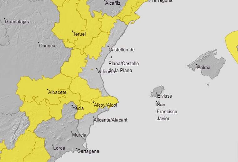 Mapa d'alertes per fort vent a València el 3 de març del 2020