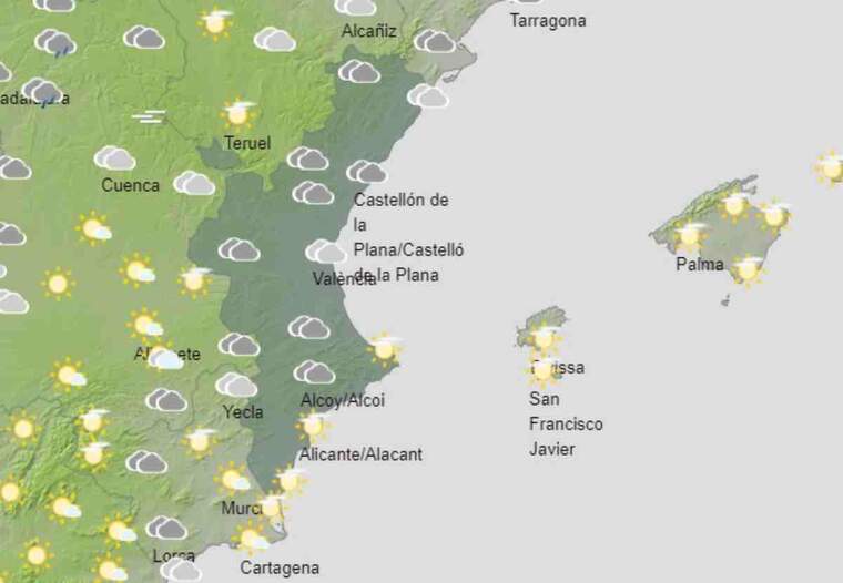 Mapa de previsiÃ³ a ValÃ¨ncia el 14 de desembre del 2020