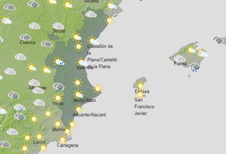 Mapa de previsió a València el 2 de març del 2020