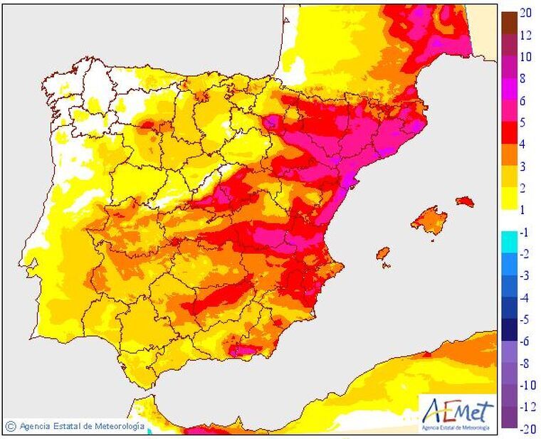 VariaciÃ³ de temperatures mÃ ximes, que pugen, este divendres en territori valenciÃ 
