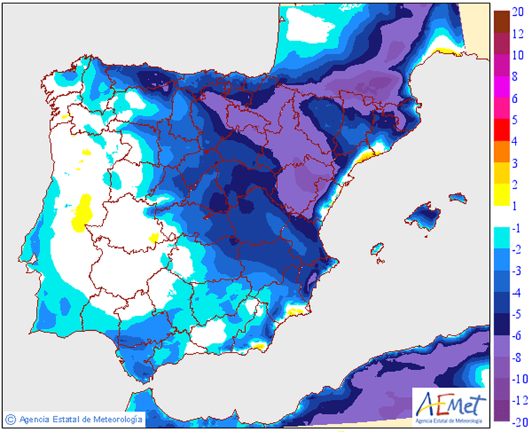 Variació de la temperatura mà xima prevista per aquest dimecres