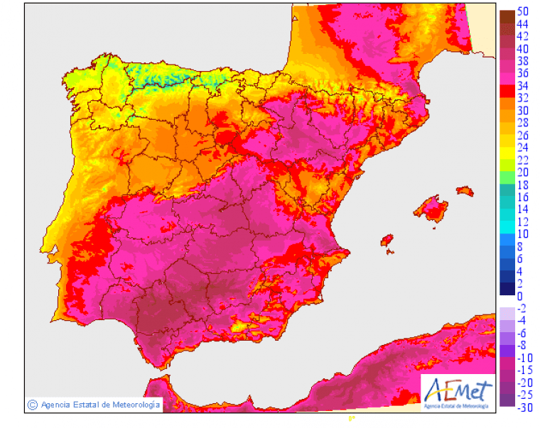 Temperaturas máximas previstas para este martes