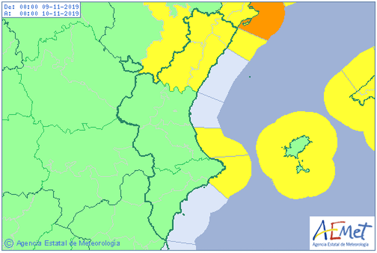 Mapa d'alerta per forts vents el matÃ­ del dissabte a CastellÃ³