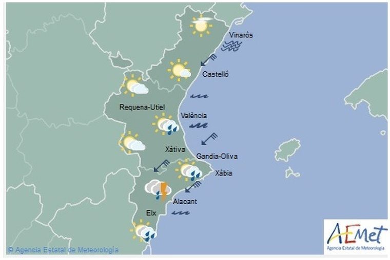 Mapa de la previsiÃ³ per a este dijous tarda