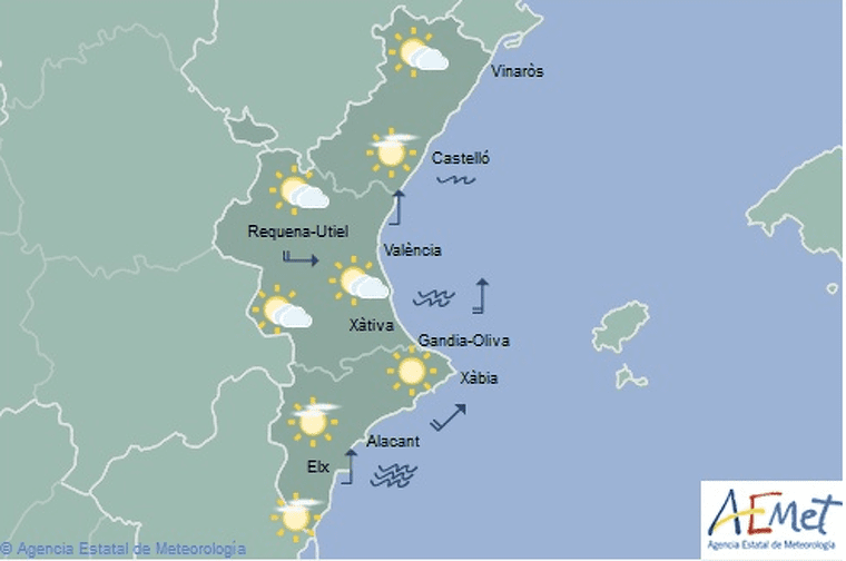 Mapa de la previsiÃ³ per a este dijous