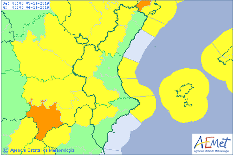 Mapa d'alertes per fort vent aquest diumenge