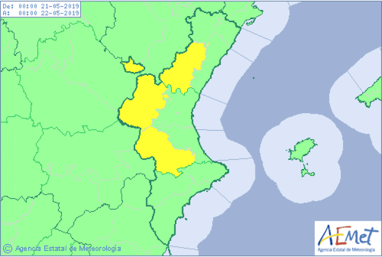 Mapa d'avisos per tempesta i forts ruixats aquest dimarts