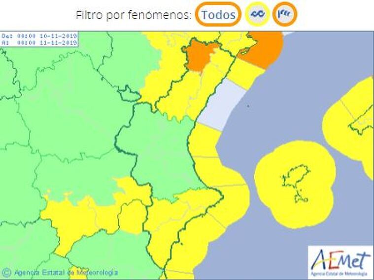 Mapa d'avisos per aquest proper diumenge