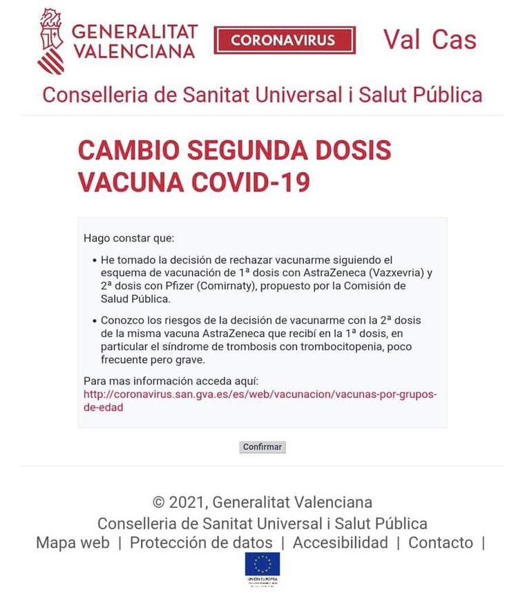 Informació per a canvi de la segona dosi de vacuna covid-19
