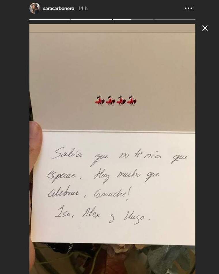 Targeta de felicitació que Isabel Jiménez ha enviat a Sara Carbonero