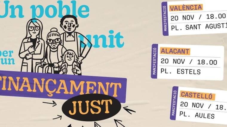 Cartell de la manifestaciÃ³ baix el lema 'Un poble unit per un finanÃ§ament just' / Per un finanÃ§ament just