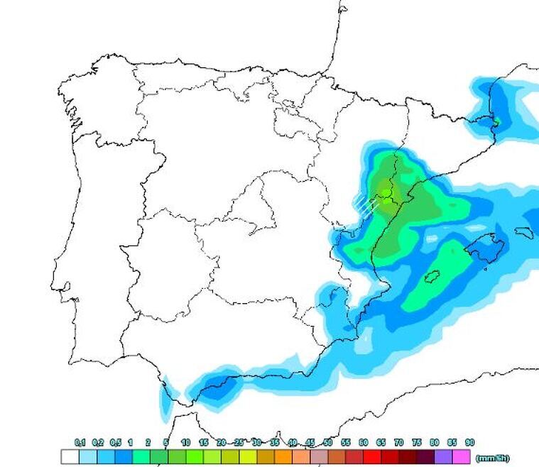Mapa de precipitaciÃ³ prevista pel dia 2 de gener al migdia