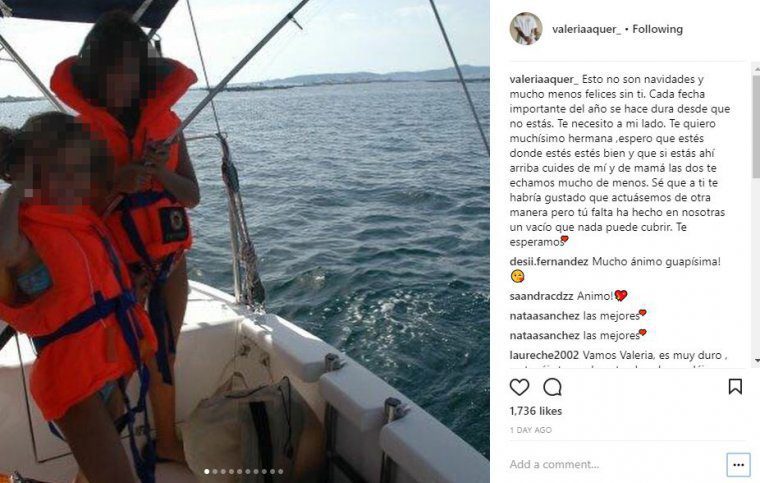 PublicaciÃ³n de Valeria Quer en Instagram para recordar a su hermana Diana en Navidad