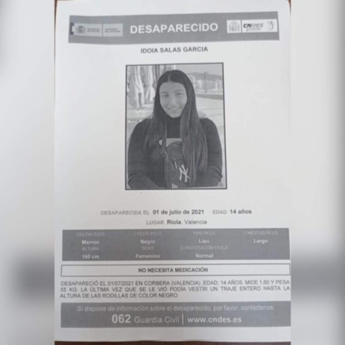 Idoia, menor desapareguda de Riola | Ajuntament Riola