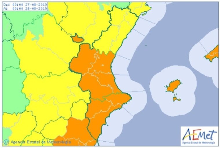 Mapa d'alertes per pluges fortes per este dimarts