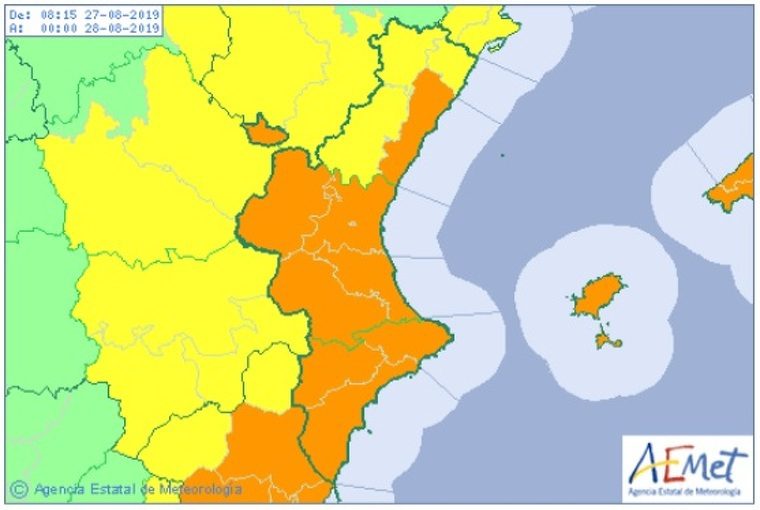 Mapa d'alertes per pluges fortes per este dimarts